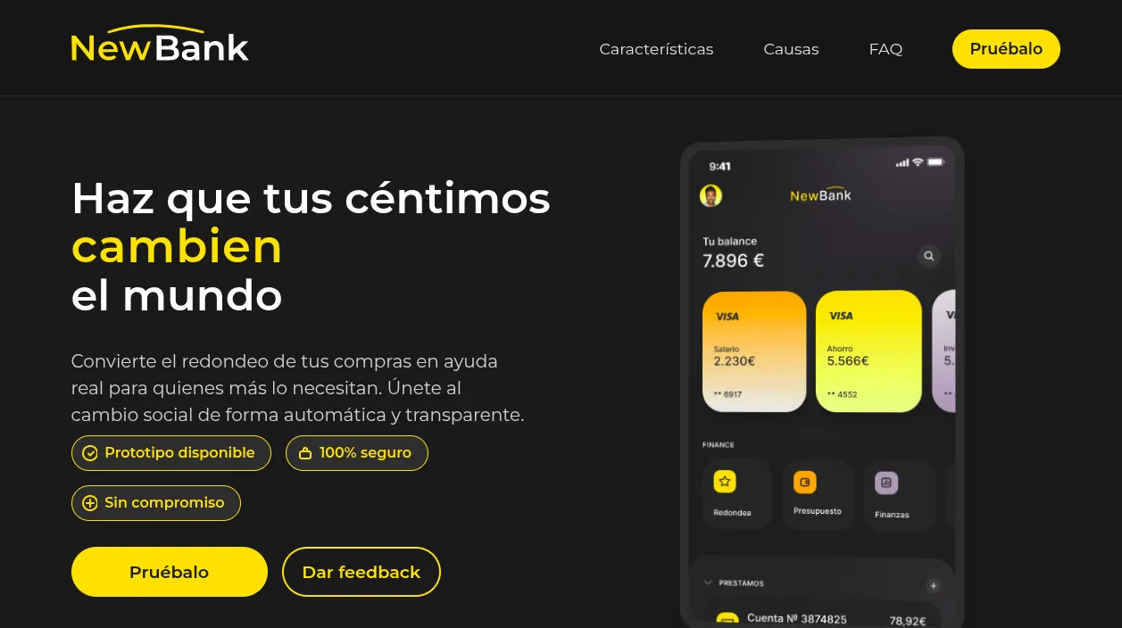 Landing page of Newbank application